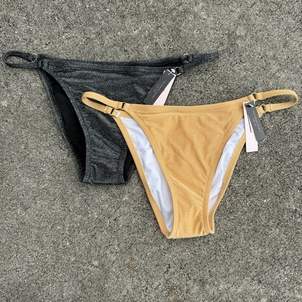 Bundle Victoria Secret Bikini Bottoms Black Gold Womens Size Large